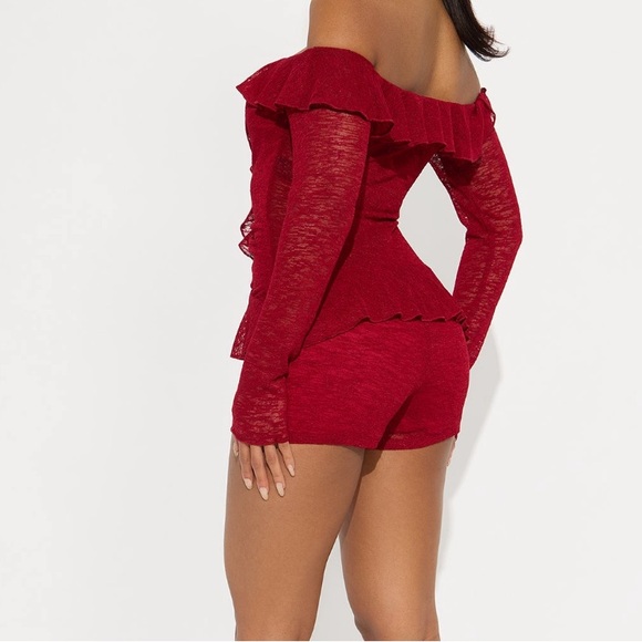 Red Ruffle Long Sleeve Romper - Picture 2 of 3